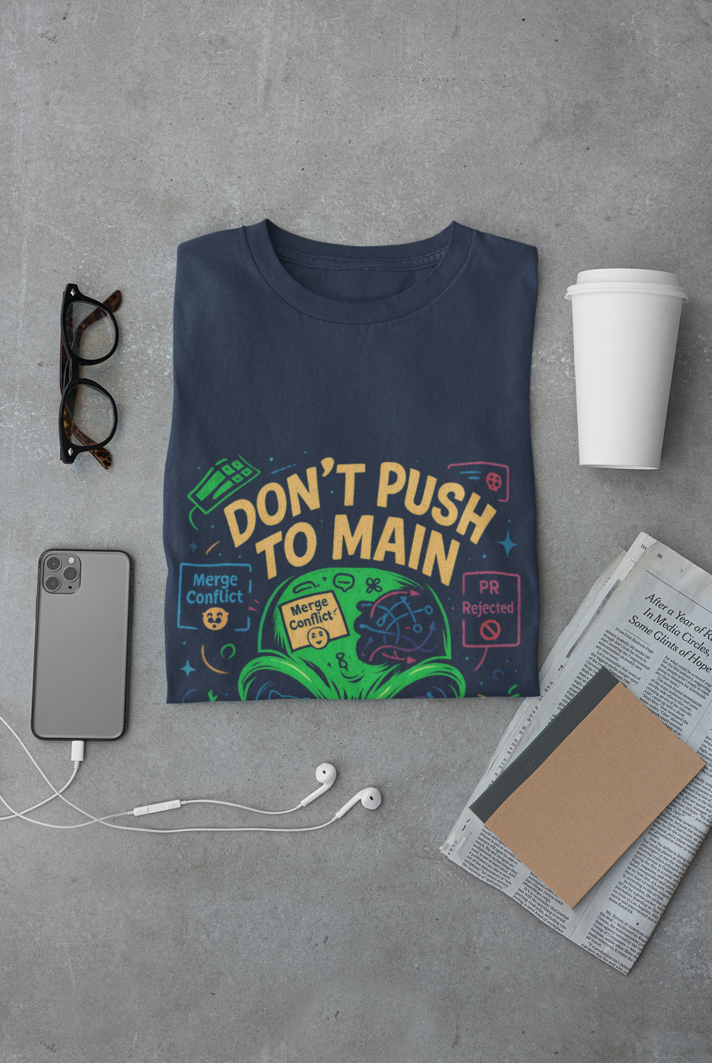 Don’t Push to Main T-Shirt | Funny Git Merge Conflict Alien Tee for Developers