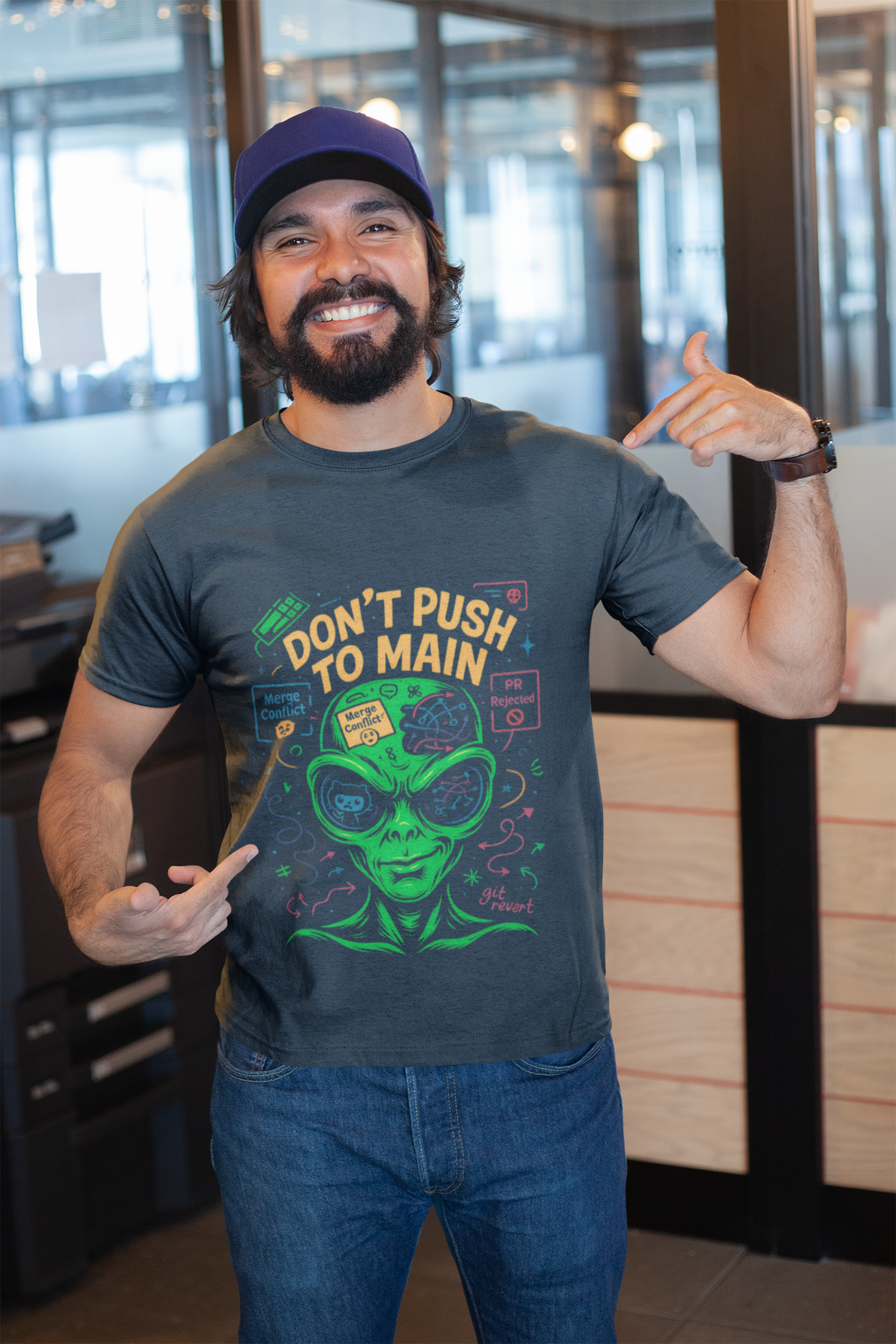 Don’t Push to Main T-Shirt | Funny Git Merge Conflict Alien Tee for Developers