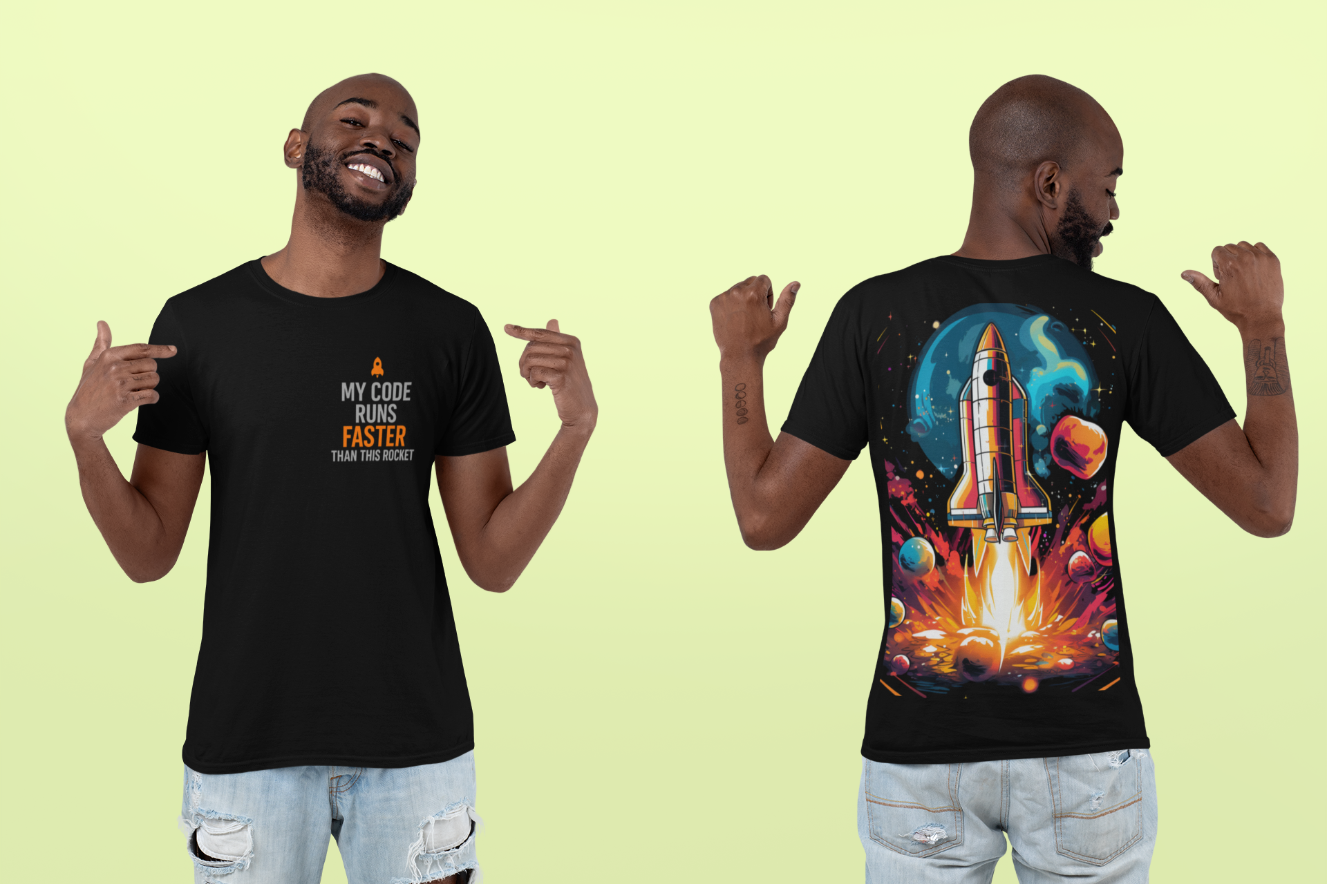 Men's Sports Jersey: Bold Rocket Launch Sarcasm T-Shirt for DevOps Engineers, Geeky Tech Lovers. My Code Runs Faster Than This Rocket Tee,